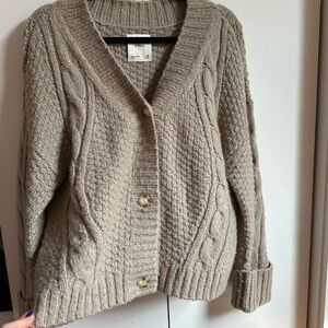 Cozy Cable Knit Cardigan Sweater - Light Brown